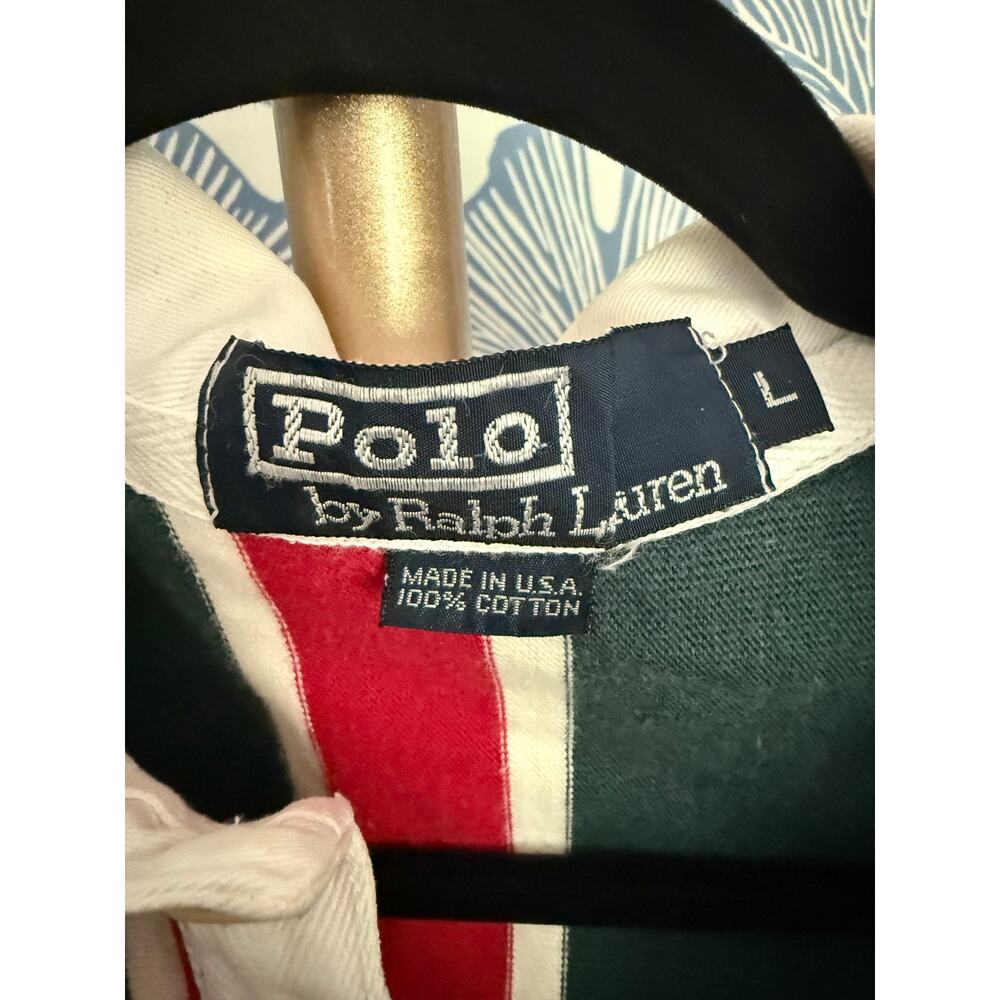 Vintage 90s Polo Ralph Lauren Red & Green Rugby Long Sleeve, Large - Picture 5 of 7